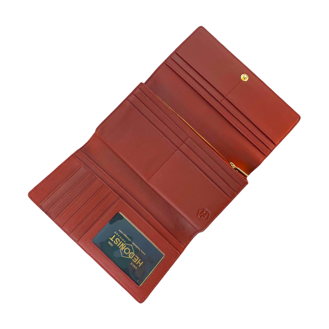 Red Leather Wallet for Women with Coin Pocket by Hedonist Chicago ID window